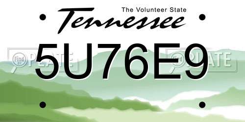 5U76E9 Tennessee License Plate