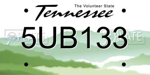 5UB133 Tennessee License Plate