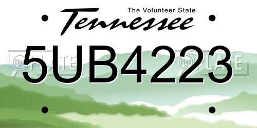 5UB4223 Tennessee License Plate