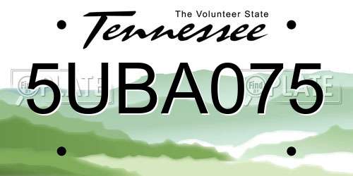 5UBA075 Tennessee License Plate