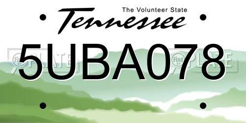 5UBA078 Tennessee License Plate
