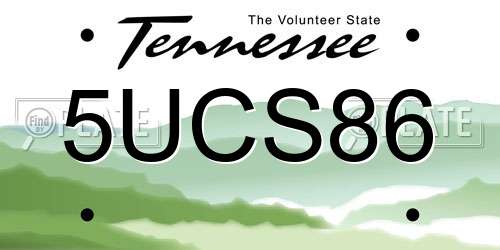 5UCS86 Tennessee License Plate