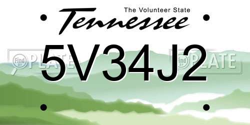 5V34J2 Tennessee License Plate