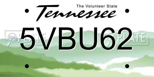 5VBU62 Tennessee License Plate