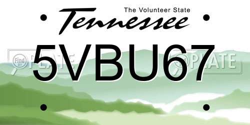 5VBU67 Tennessee License Plate