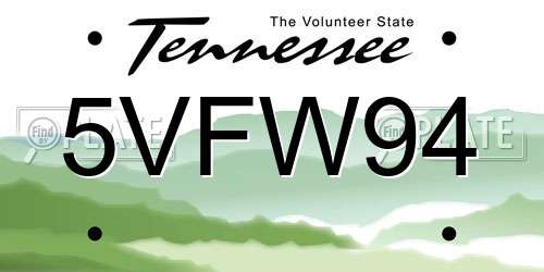 5VFW94 Tennessee License Plate