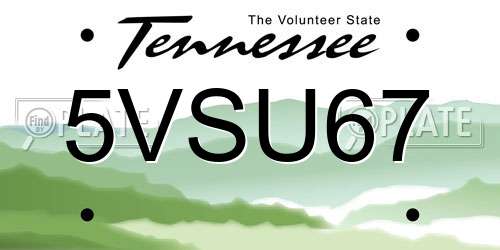 5VSU67 Tennessee License Plate