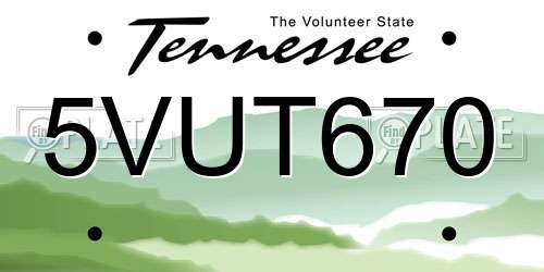 5VUT670 Tennessee License Plate