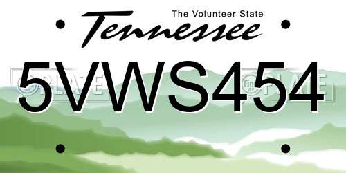 5VWS454 Tennessee License Plate