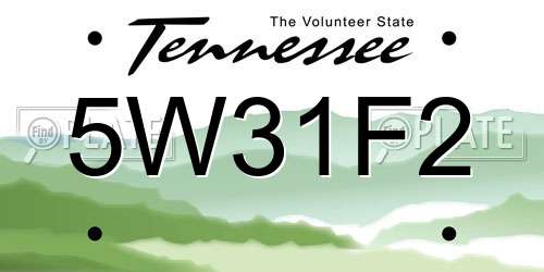5W31F2 Tennessee License Plate
