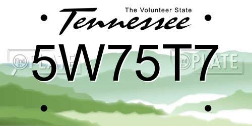 5W75T7 Tennessee License Plate