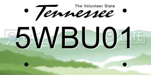5WBU01 Tennessee License Plate