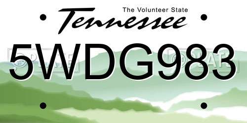 5WDG983 Tennessee License Plate
