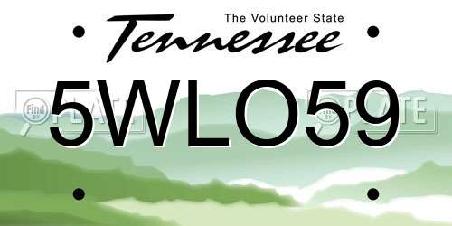5WLO59 Tennessee License Plate