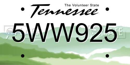 5WW925 Tennessee License Plate