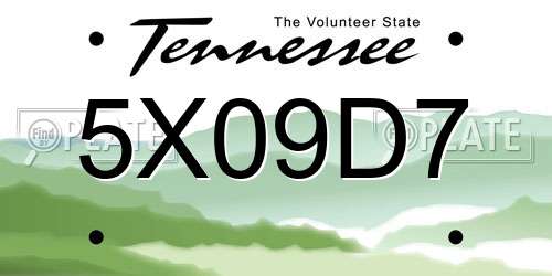 5X09D7 Tennessee License Plate