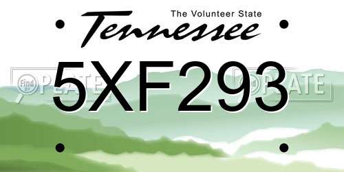 5XF293 Tennessee License Plate