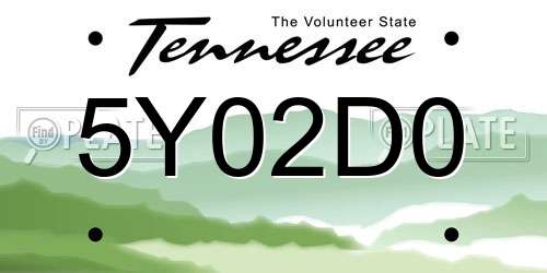 5Y02D0 Tennessee License Plate
