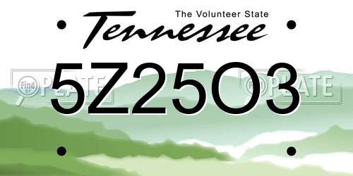5Z25O3 Tennessee License Plate