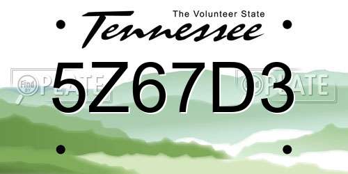 5Z67D3 Tennessee License Plate