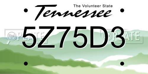 5Z75D3 Tennessee License Plate