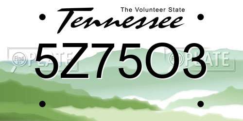 5Z75O3 Tennessee License Plate