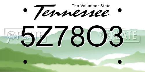 5Z78O3 Tennessee License Plate