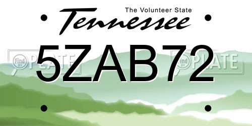 5ZAB72 Tennessee License Plate