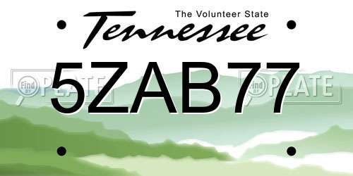 5ZAB77 Tennessee License Plate