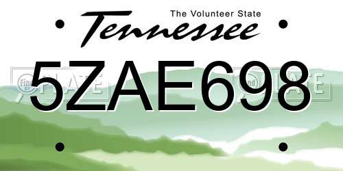 5ZAE698 Tennessee License Plate