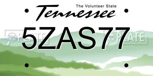 5ZAS77 Tennessee License Plate