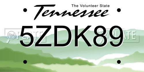 5ZDK89 Tennessee License Plate