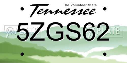5ZGS62 Tennessee License Plate