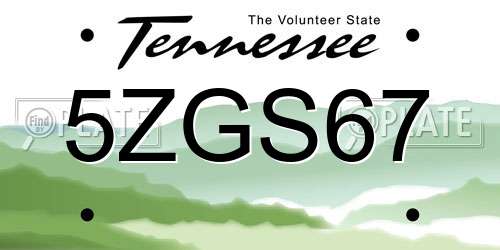 5ZGS67 Tennessee License Plate