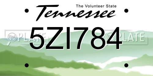 5ZI784 Tennessee License Plate