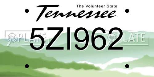 5ZI962 Tennessee License Plate
