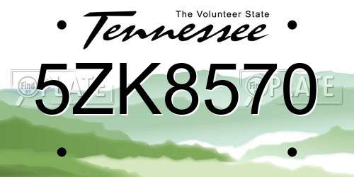 5ZK8570 Tennessee License Plate