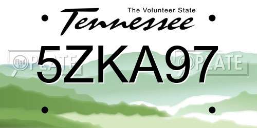 5ZKA97 Tennessee License Plate