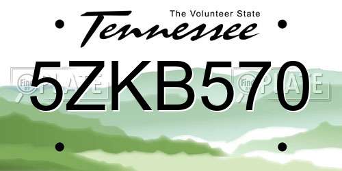 5ZKB570 Tennessee License Plate