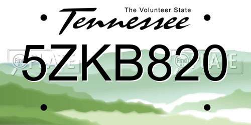 5ZKB820 Tennessee License Plate