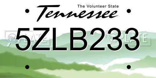 5ZLB233 Tennessee License Plate