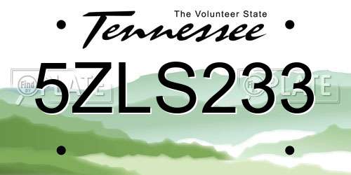 5ZLS233 Tennessee License Plate