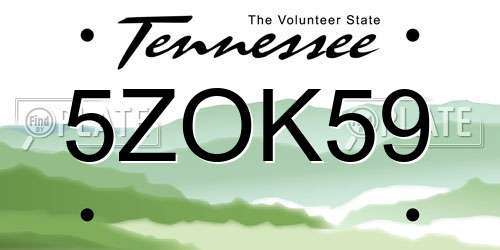 5ZOK59 Tennessee License Plate