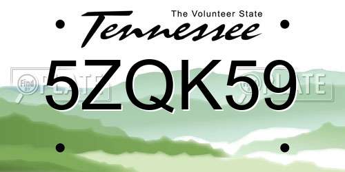 5ZQK59 Tennessee License Plate