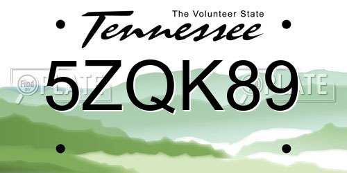 5ZQK89 Tennessee License Plate