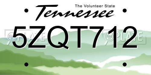 5ZQT712 Tennessee License Plate