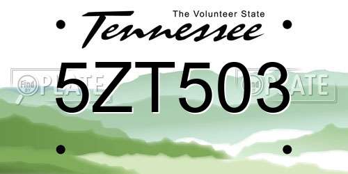 5ZT503 Tennessee License Plate