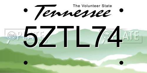 5ZTL74 Tennessee License Plate