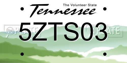 5ZTS03 Tennessee License Plate