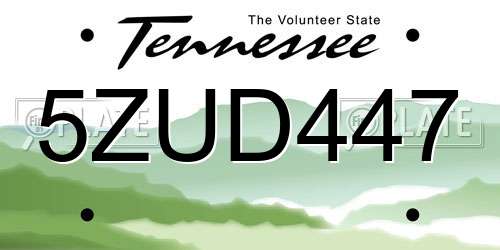 5ZUD447 Tennessee License Plate